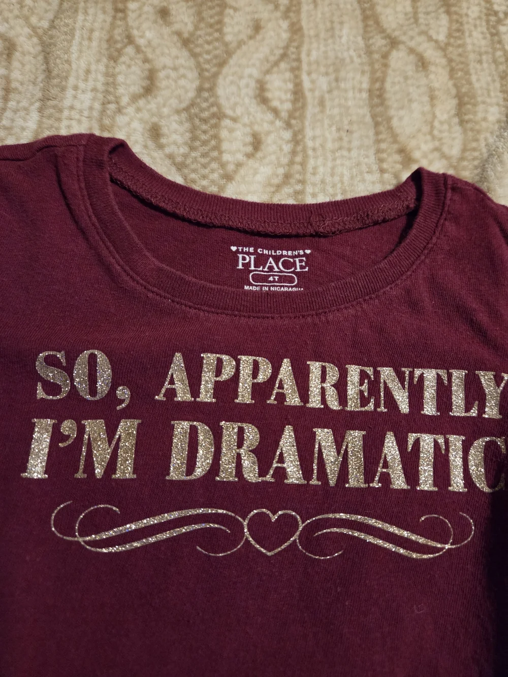 The Children's Place Girls' Maroon Long Sleeve Top with Gold Script